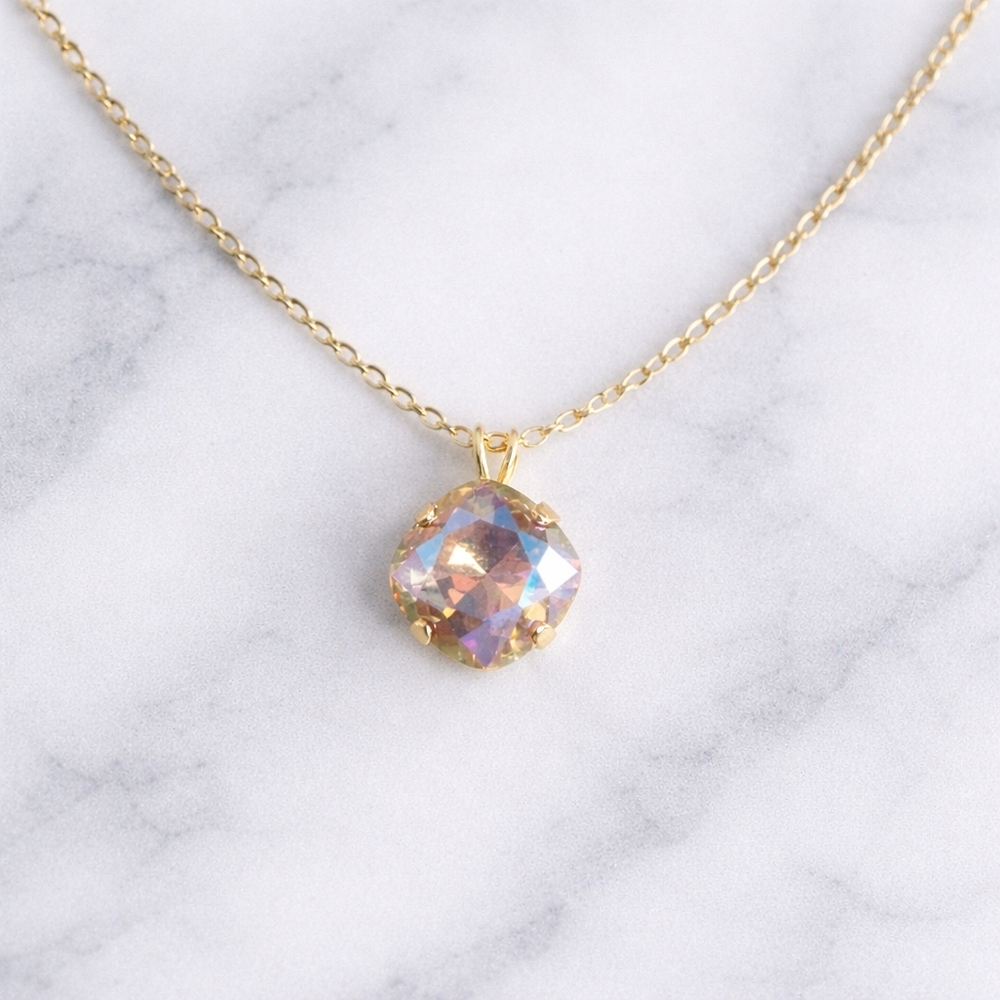 Gold Chain Necklace with Smoky Topaz Crystal Pendant | Handmade